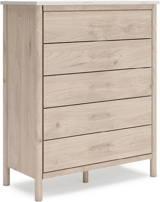 Ashley Cadmori 5-Drawer Chest with Marble Top, Light Brown Bohemian Design