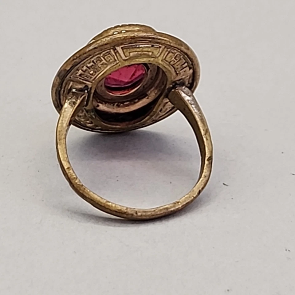 Anillo vintage de diamantes de imitación victoriano tardío vidrio rosa relleno de oro ovalado 5,75 Foto 4 de 4