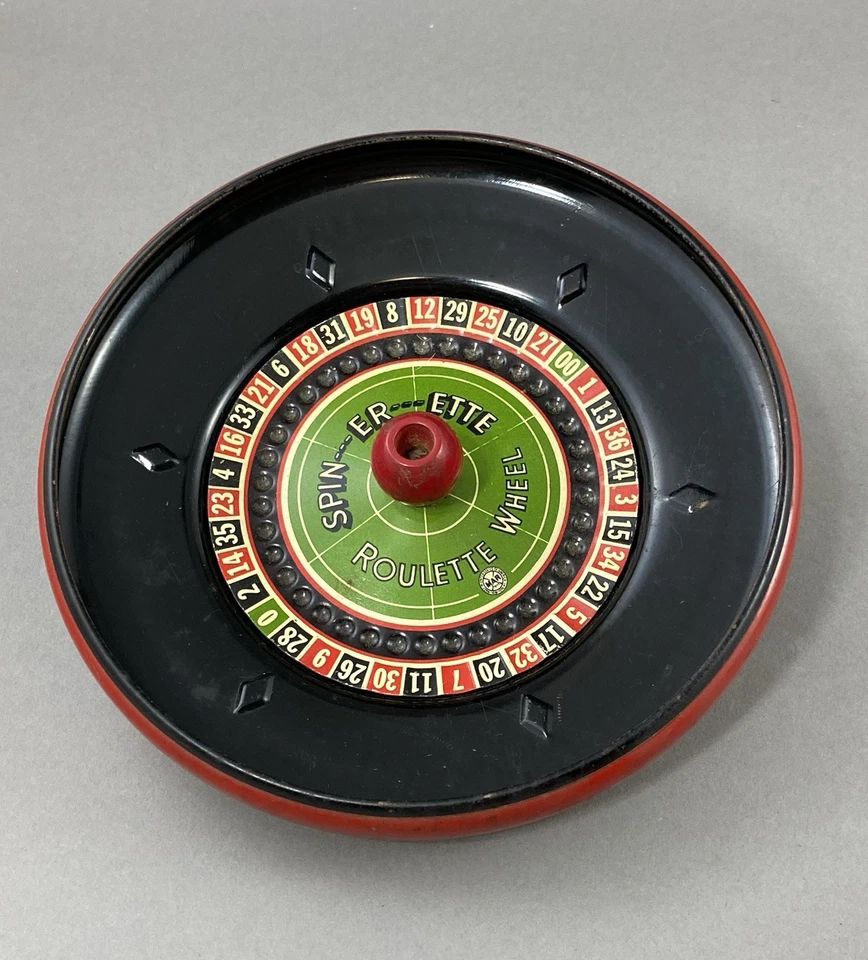 Vintage LOUIS MARX Spin-Er-Ette Metal Roulette Wheel - Wood Handle - No Ball - Image 2 of 4