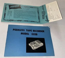 Vintage Peerless Brand Reel Tape Recorder MANUAL Warranty Card Telerad EXEB Rare