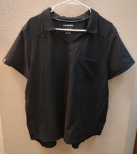 Scrubstar Womens Large Black Scrub Top Collard V Neck Short Sleeve Side Pockets