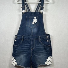 Jordache Dark Blue Denim Short Overalls Crochet Lace Girls XXL/2X6(18)