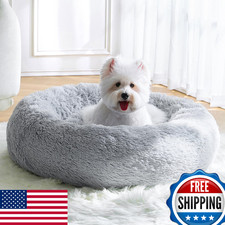 Calming Small Dog Bed, Donut Fluffy Anti-Anxiety Round Washable Cute Bed, Plush