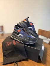 Versace Chain Reaction Men's Sneakers Blue Black Orange Breathable Geometric