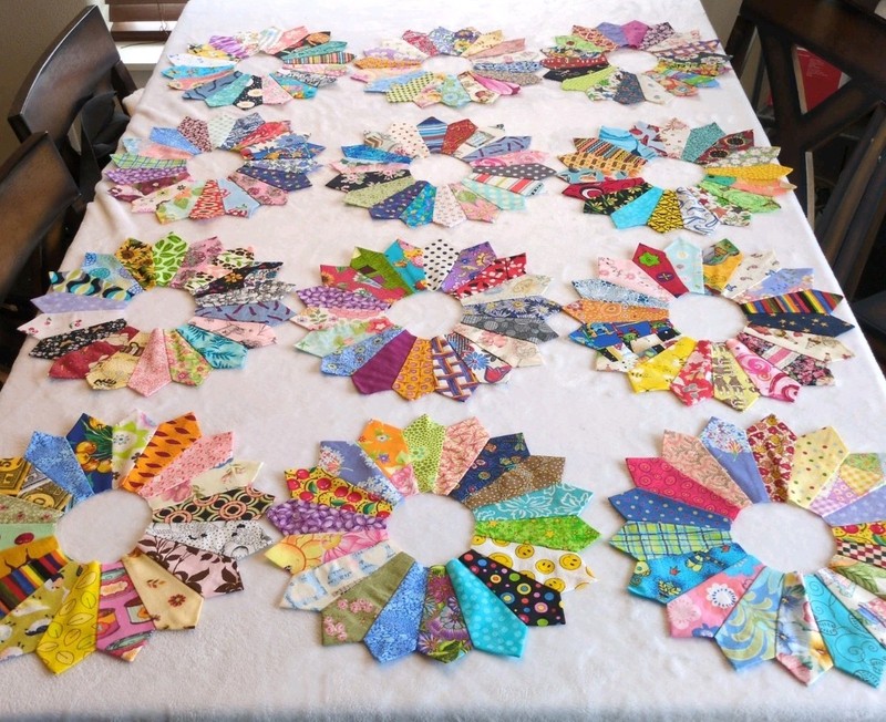 LG 13 In Dresden Plate Quilt Blocks. Scrappy. Pre Washed Cotton