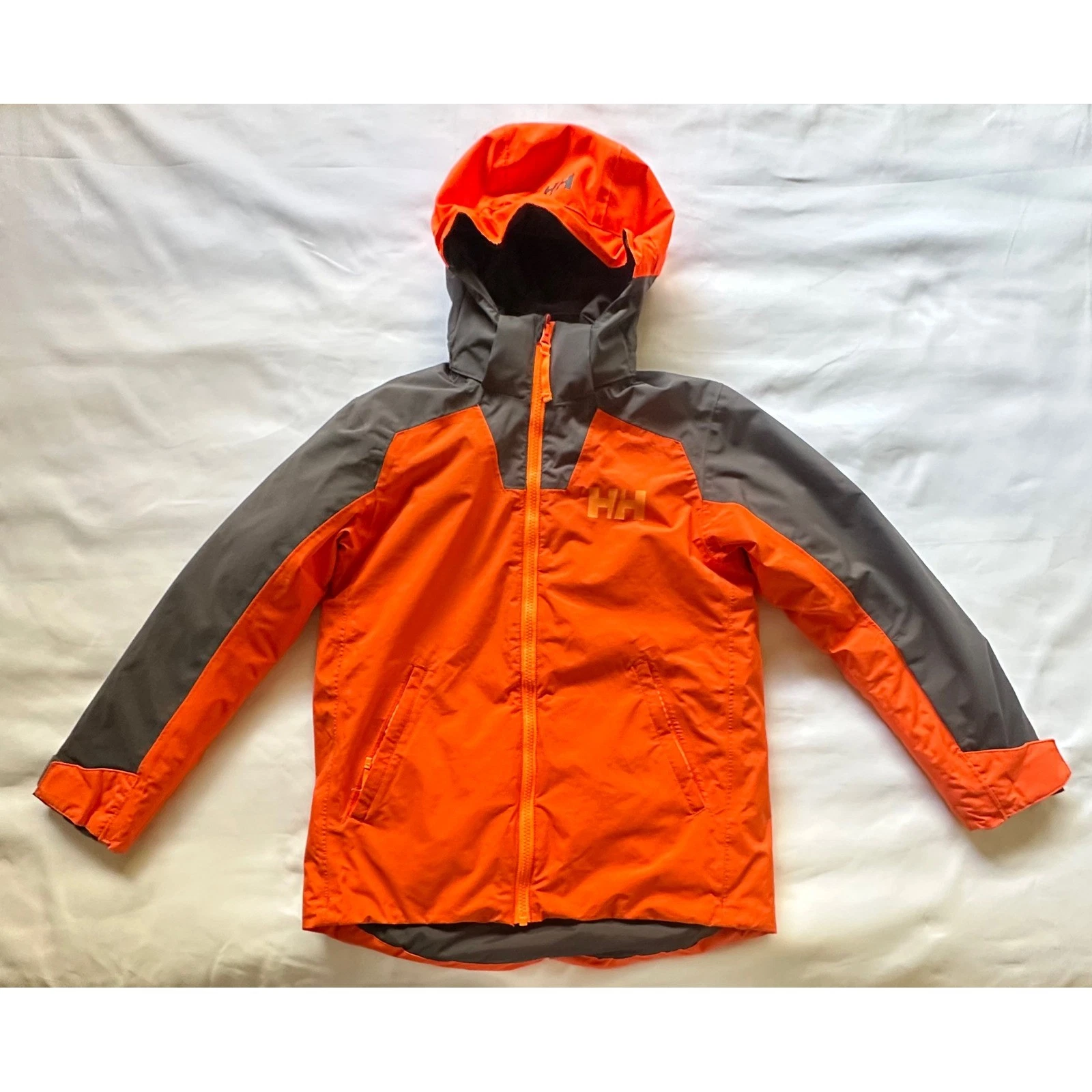 Helly Hansen Kids Alpha Orange Gray Insulated Ski Jacket Removable Hood Size 12