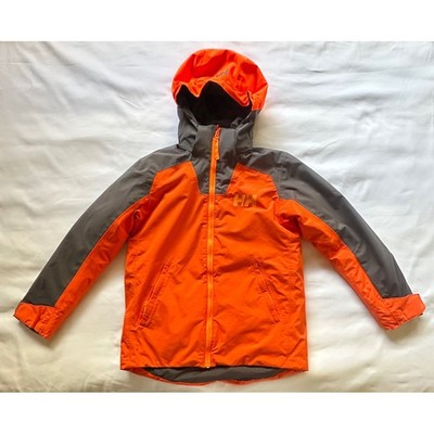 Helly Hansen Kids Alpha Orange Gray Insulated Ski Jacket Removable Hood Size 12