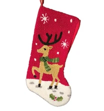 Glitzhome 19" Hooked Reindeer Christmas Stocking