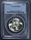 1961-D 50C FRANKLIN SILVER HALF DOLLAR KM# 199 PCGS MS 64 A6410