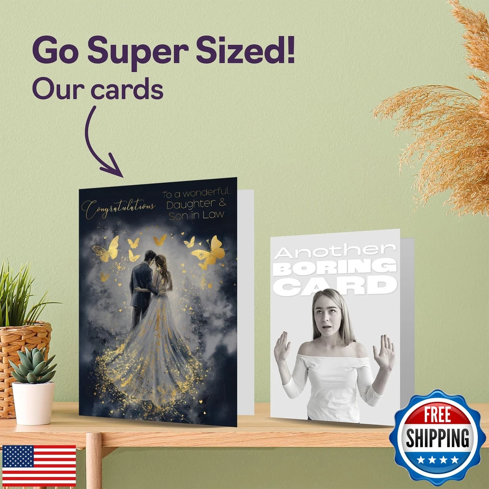 Daughter and Son in Law Wedding Card - Gold Butterflies Happy Couple - Golden - Image 3 of 4