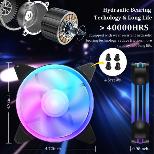 RGB Case Fans 120mm 4 Pin LED Light Air Cooling Hydraulic Bearing for Computer - Afbeelding 19 van 37
