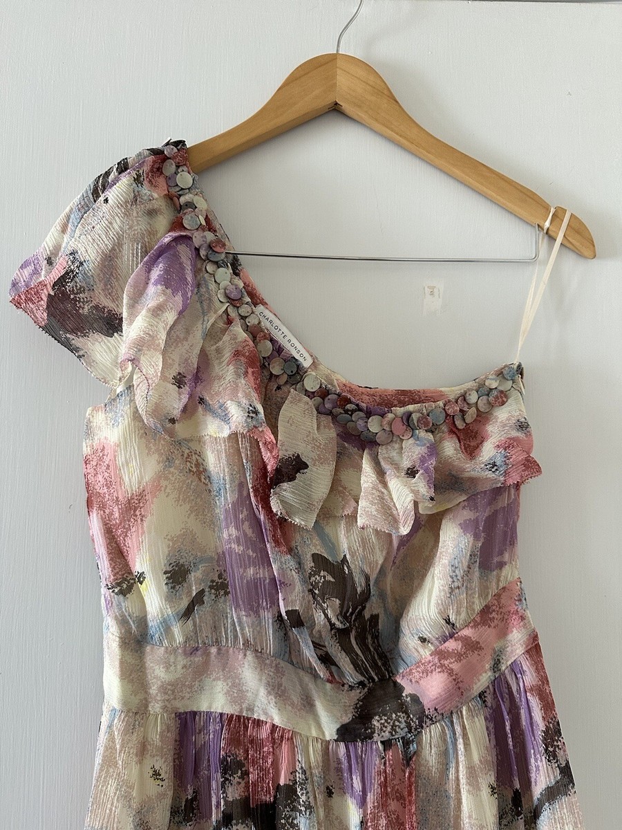 charlotte ronson silk dress NEW Charlotte Ronson Womens Dress 4 Purple Ruffle 100% Silk One Shoulder