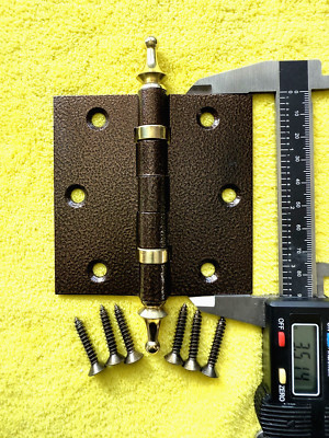 Solid Brass Door Hinge Ball Bearings 3.5''x3.5  with Crown Head Antique relief x1