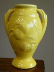 Vintage USA POTTERY Double Handle 5-1/2" YELLOW Embossed VASE Shawnee FREE SHIP