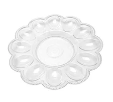 4 plates Egg Serving platter  9in dia 12 Wells ea deviled eggs Clear Plastic