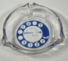 Vintage Service at its Best Granby-Steam Laundry CO. Advertising Glass Ashtray