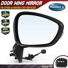 Electric Door Wing Mirror Drivers Side for Citroen C3 Aircross II 17-24 Black