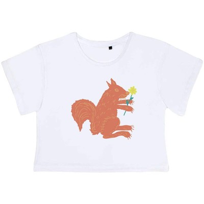 ''Eichhörnchen mit Blume'' Damen Baumwolle Crop Tops (CO039793)