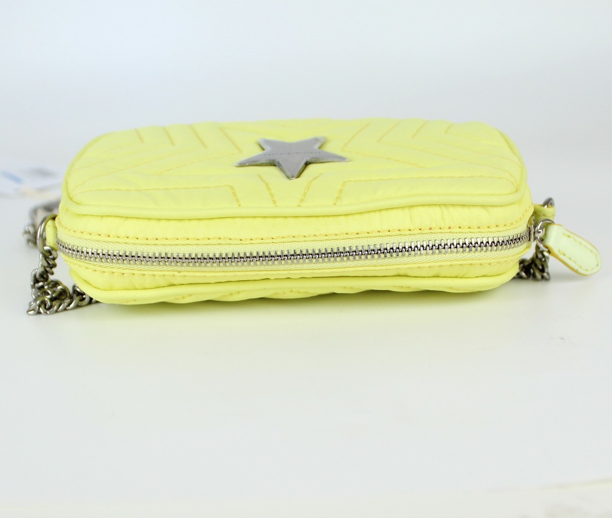 NEW STELLA MCCARTNEY Star Mini Quilted Shell Zip Bag, Yellow, MSRP