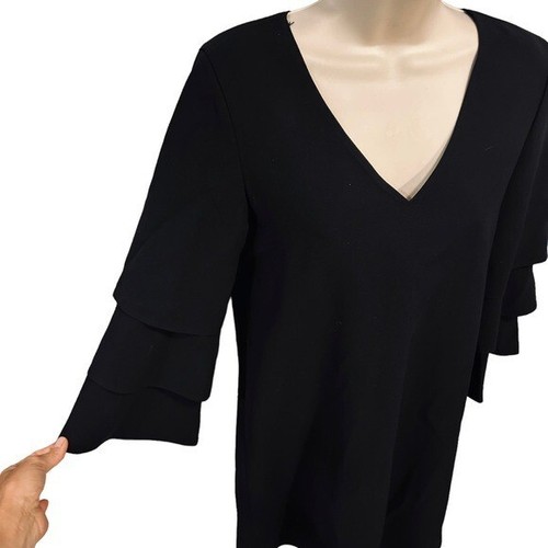 Nwt Lafayette 148 Velez Tiered Ruffle Sleeve Shift Crepe Dress Women Size P 0 2 - Picture 9 of 10