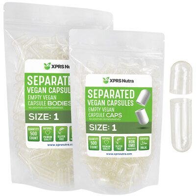 Size 1 Separated Clear Empty Vegan Capsules Veggie Caps Kosher Vegi Pills