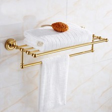 Luxury Gold Brass Wall Mount Bathroom Shower Hotel Towel Rack Rail Holder Shelf