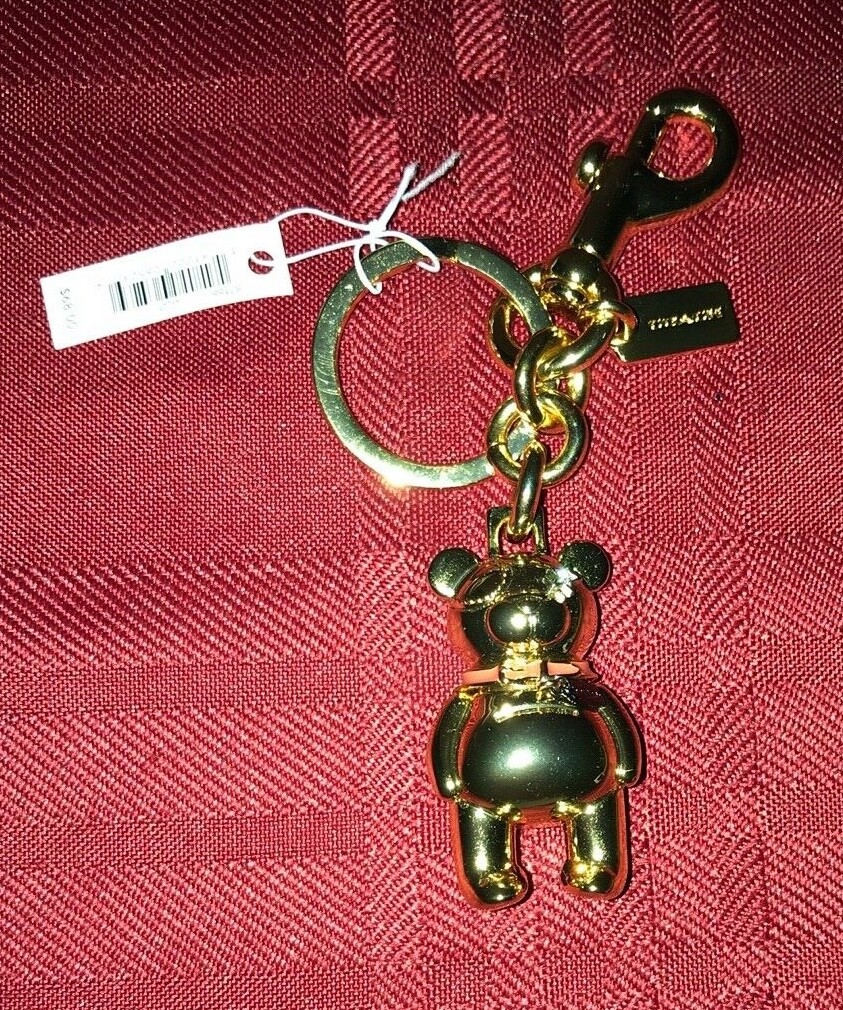 Coach 3D Teddy Bear Brass Gold Handbag Bag Charm Keychain 87166
