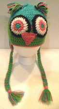 Hoot Owl Crochet Hat Cap Beanie Children Girls Multi-Color Warm Fun Head Gear
