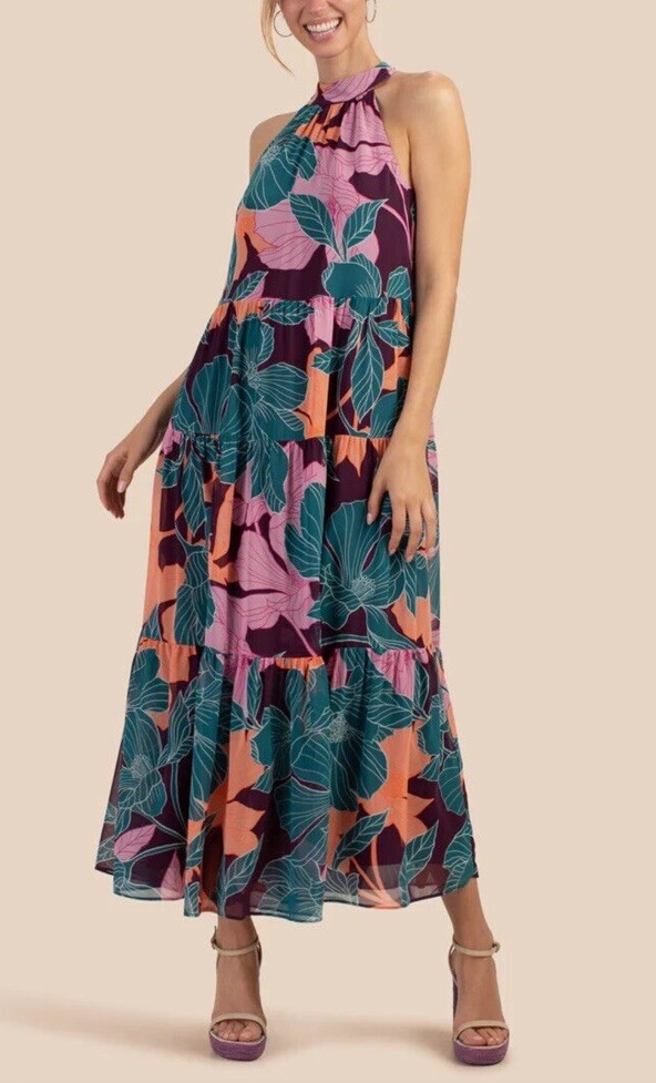 NWT Trina Turk Sunglasses Halter Tiered Maxi Dress - Multi-Color / Floral - XS NWT Trina Turk Sunglasses Halter Tiered Maxi Dress - Multi-Color / Floral - XS