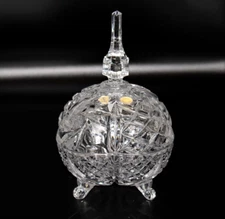 VTG Western Germany Lead Cut Crystal Covered Candy Dish Spire Pinwheel Footed