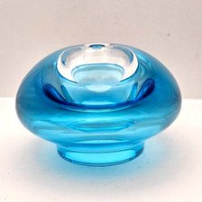 Krosno Poland Art Glass Aqua Blue Hand Blown Bubbled Art Glass Oil Lamp Vase