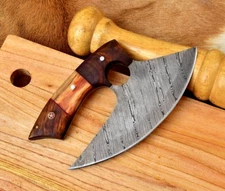 Custom Made Damascus Chef Ulu Knife - Hand Forged Damascus Steel Blade 2697