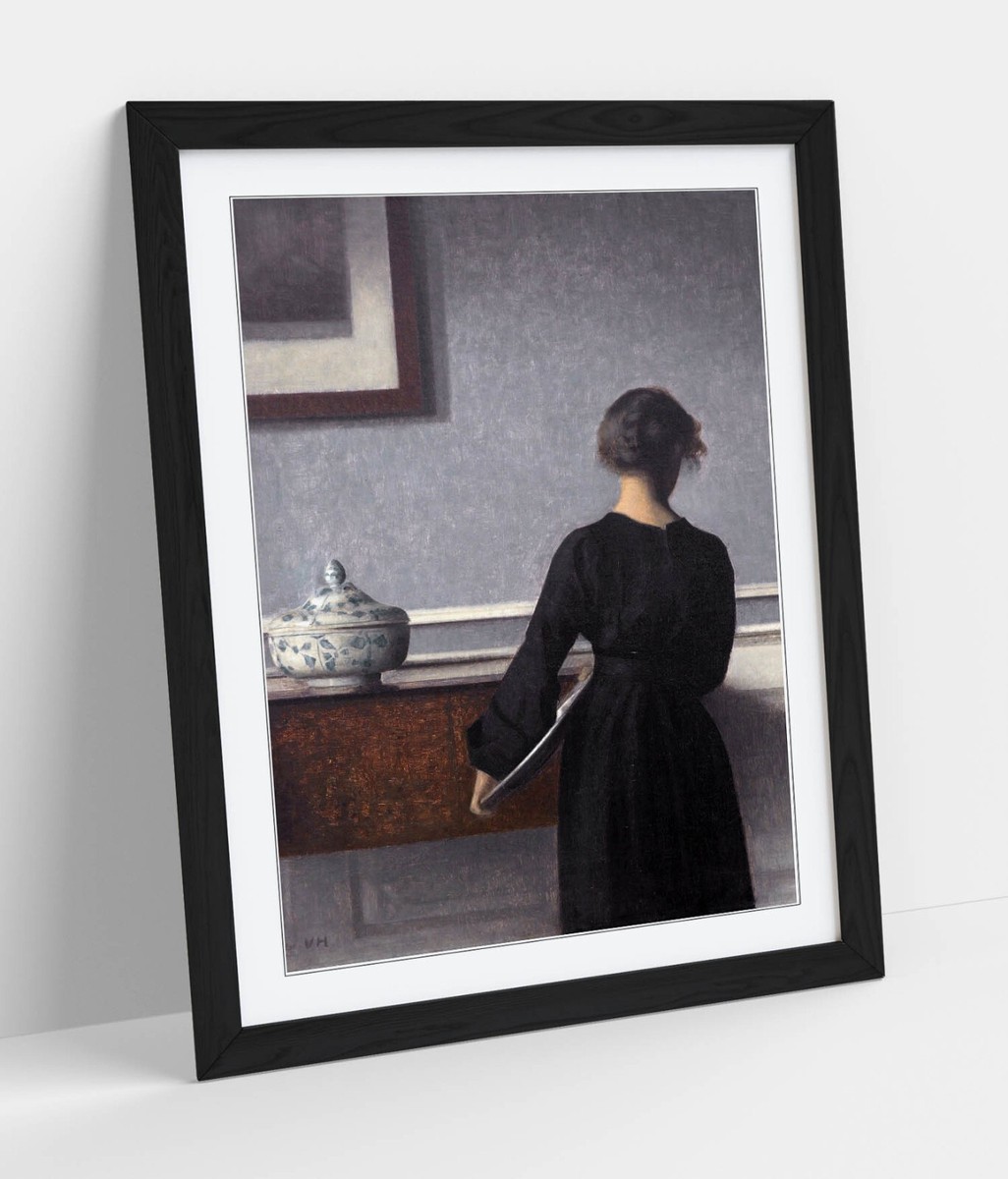 VILHELM HAMMERSHOI, INTERIOR WITH YOUNG WOMAN -FRAMED ART