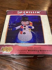 Cracker Barrel Yard  Decor Sliding Snowman Just Chillin Air blown Inflatable 4ft