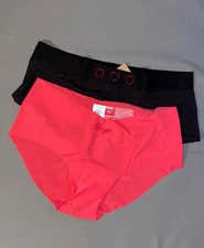 XL VS PINK Neon Red Fuego No Show Hiphugger  & Heart Rhinestone Black Shortie