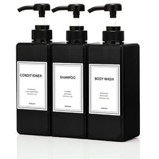 Modern Shampoo and Conditioner Dispenser 21 oz, Pack of 3 Refillable Pump B...