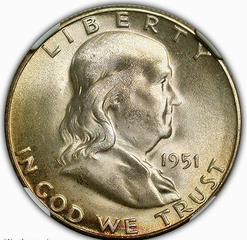 1951 S FRANKLIN HALF DOLLAR NGC MS 66 EXCELLENT SATIN LUSTER WITH A LOVELY BLUSH