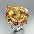 Handmade 28 ct+ Natural Citrine Quartz Ring 925 Sterling Silver Size 8 /R462718