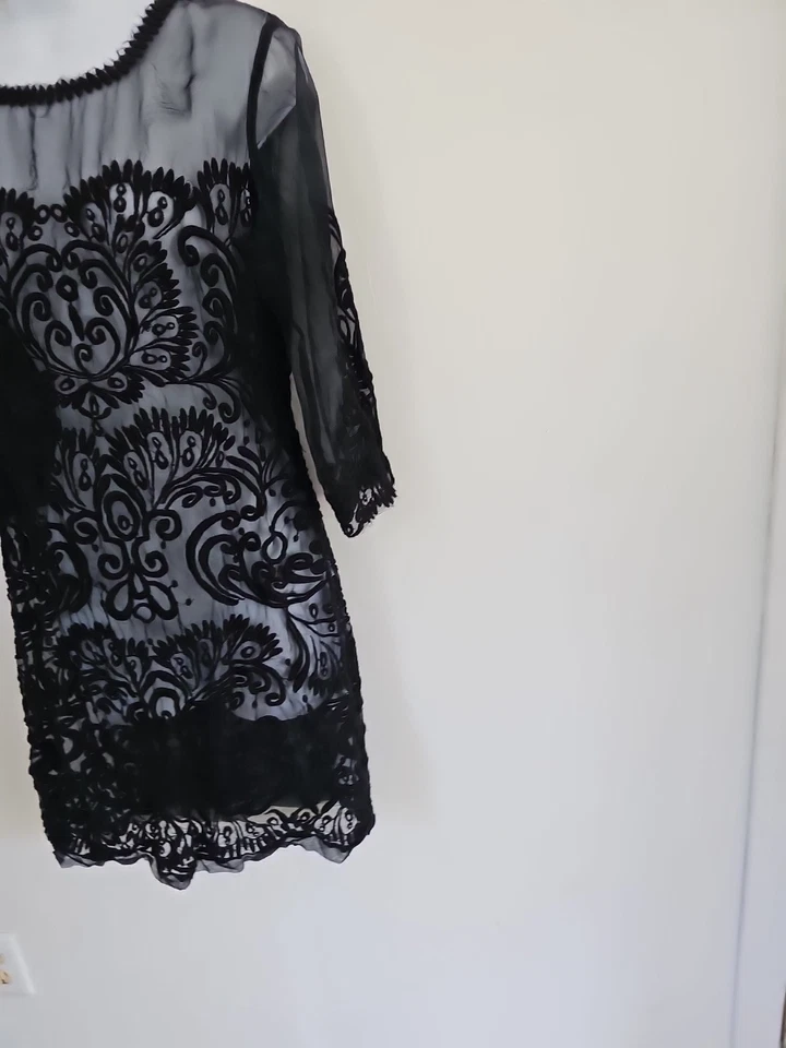 Yoana Baraschi Anthropology Silk Black Embroidered Tulle Shift Dress size 6 - Image 4 of 4