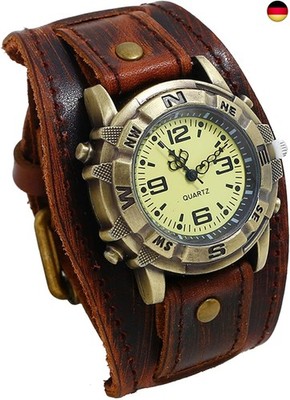 JewelryWe Herrenuhr Echtleder Uhren Herren - Steampunk Retro Analog Quarz