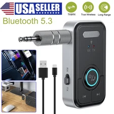 3.5mm Bluetooth 5.3 Adapter Car/Home/TV/PC One-Click Switch LED Light 10m Range