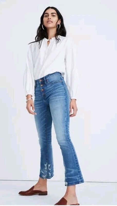 MADEWELL Cali Demi Boot Button Fly Jeans Distressed Hem Size 29P