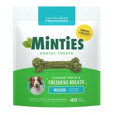 Minties Dental Chews for Dogs, 40 Count, Medium Dogs - 32oz, Green