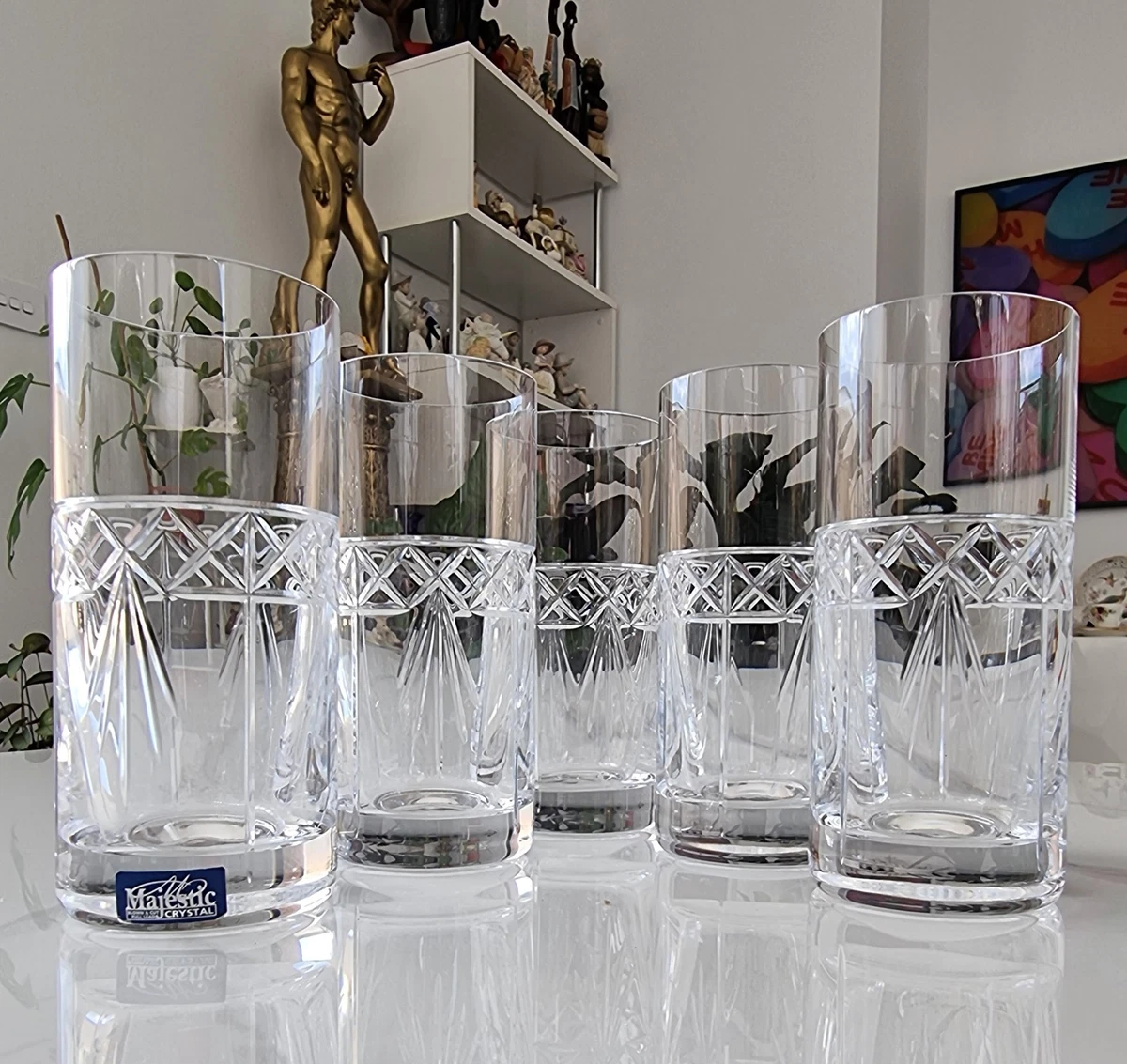 5 Bohemia Majestic Blown And Cut Full Lead Crystal  HIGHBALL Tumblers  350ml