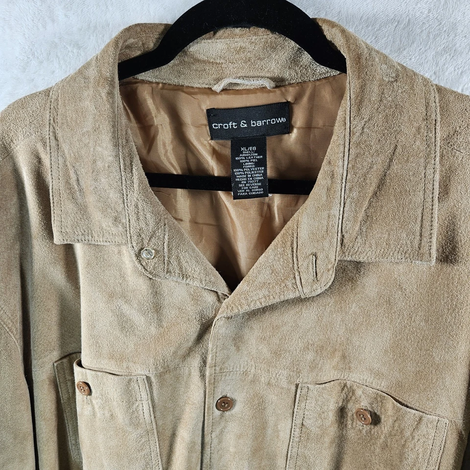 Croft & Barrow 真皮革衬衫男式 XL 棕褐色麂皮绒西部牛仔衬里 — 第 4/4 张图片