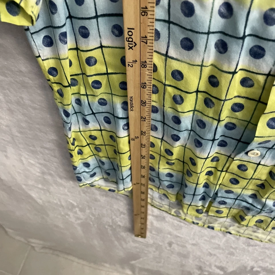 Casa Moda Mens Hawaiian Shirt Blue Green Geometric Medium Rayon VTG Collar - Image 4 of 4