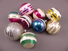 Vintage Striped Glass Ball Ornaments Assorted Lot of 9 Shiny-Brite