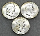 1957 P Franklin Half Dollar Beautiful BU Frosty White lot of 3 coins #K309