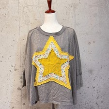 Easel Star Patchwork Top Womens Large Grey Mi...