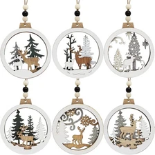 JOIEDOMI 6 Pcs Christmas Wooden Ornaments, Farmhouse Rustic... 